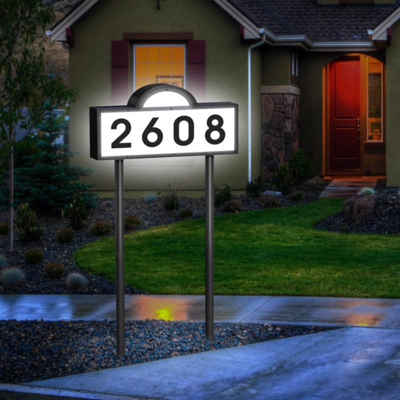 INDARUN Solar House Number Sign, Solar Address Signs for Yard, Modern Address Numbers Led Sign with Cool White & Warm White, Illuminated Large House Numbers, Street/Yard Signs for Outside, IP65 Waterproof - Image 1